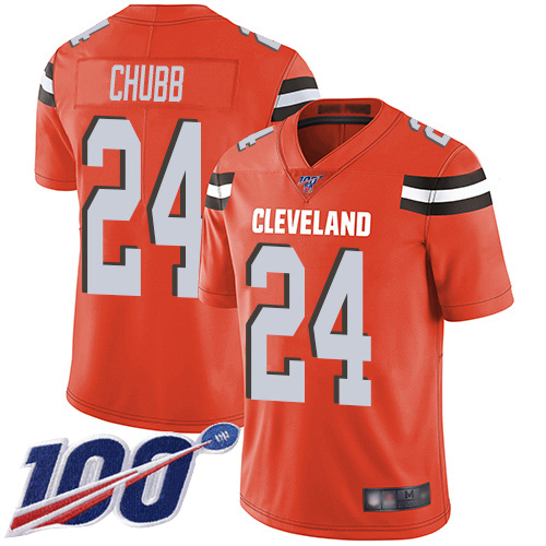 Cleveland Browns Nick Chubb Men Orange Limited Jersey 24 NFL Football Alternate 100th Season Vapor Untouchable